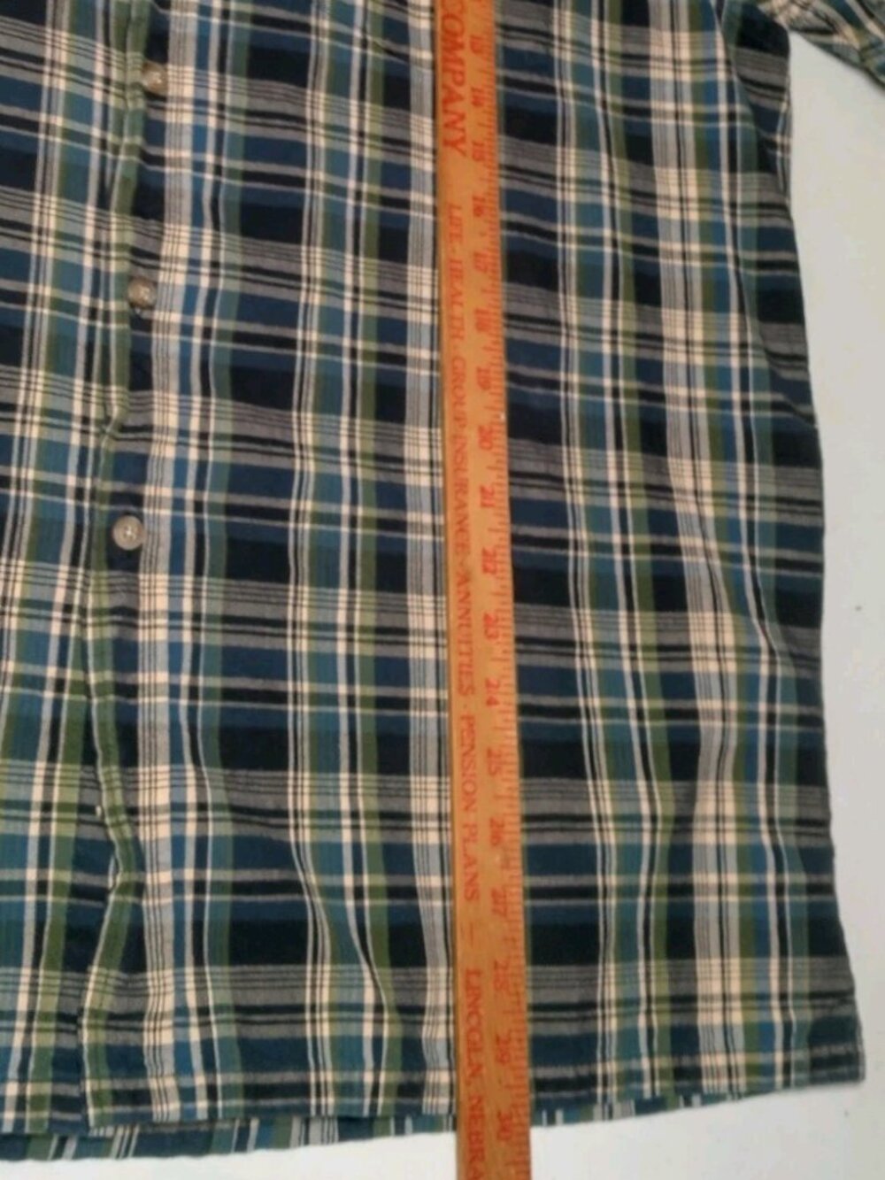 Vintage 1990s GAP Shirt Large Madras Plaid Green Blue Short Slv Grunge Preppy - Picture 7 of 10